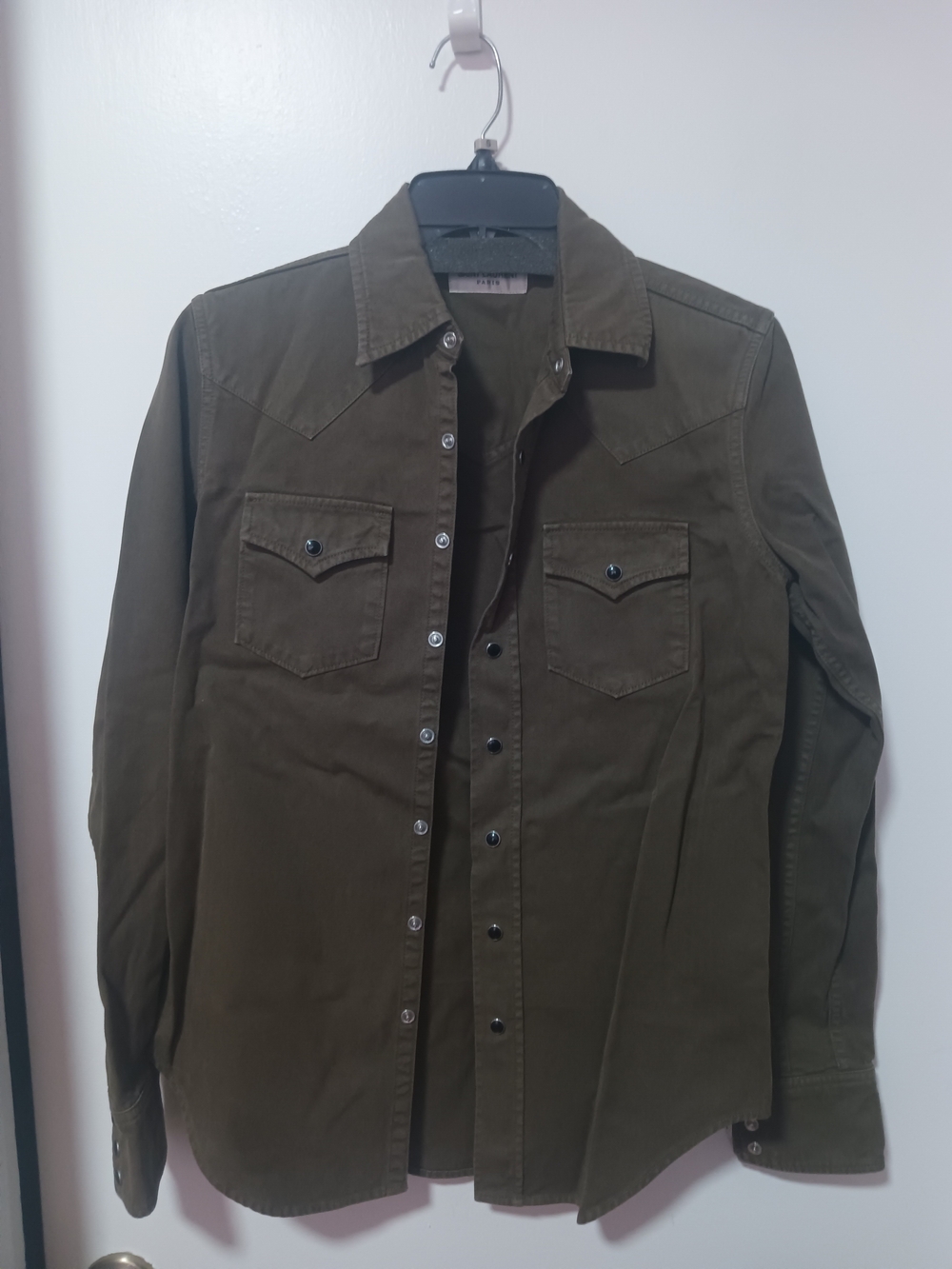 Khaki Green Saint Laurent Snap Button Shirt S